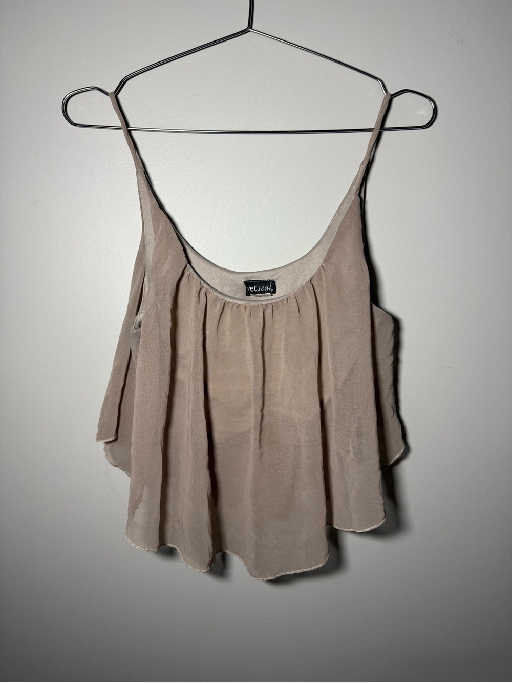 Wet Seal Neutral Taupe Spaghetti-Strap Swing Cami Gathered Neckline Y2K Summer